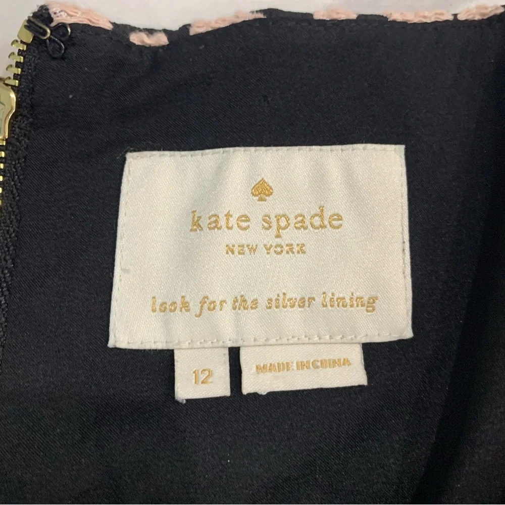 Kate Spade Mini Dress Sz 12 Jacquard Petal Stamp Knit  Pink Black Fit & Flare